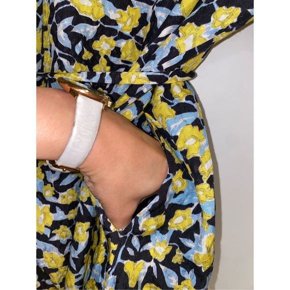 Christian Wijnants Blue and Yellow Floral Belted Dress Size Small, MSRP $725 - Picture 4 of 16